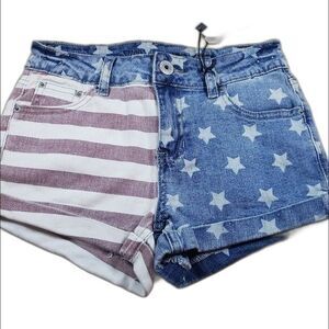 NWT Vanilla‎ Star High Rise Flag Jean Shorts Size 0 USA American Flag Distressed